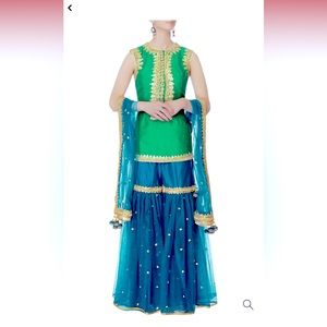 Preeti S Kapoor Blue Green Dupion Silk Kurta Set